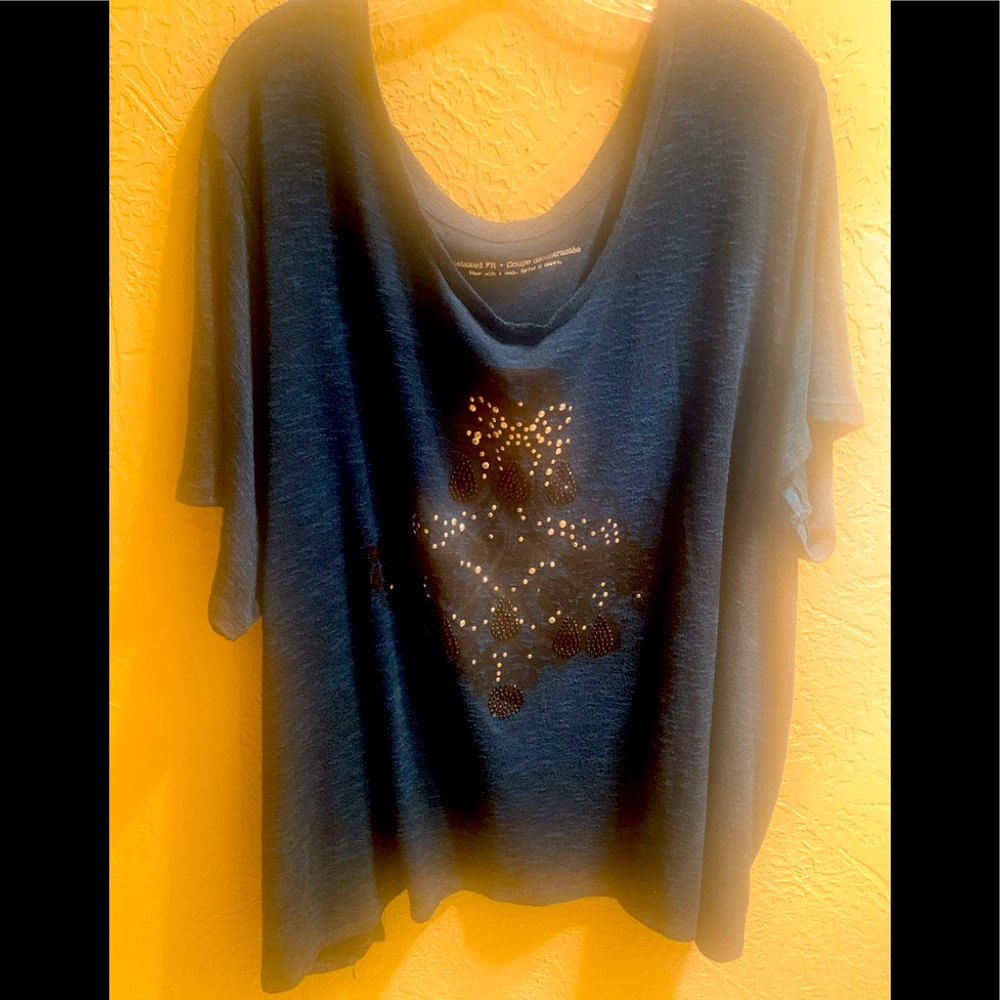 DARK TEAL SUMMER SWEATER WITH RHINESTONE CHANDELIER SIZE 4X